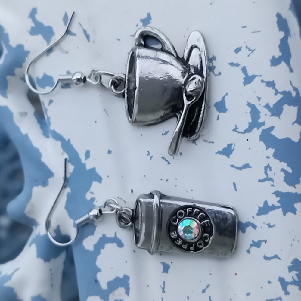 Hand crafted New Sterling silver essential coffee lovers dangling earrings